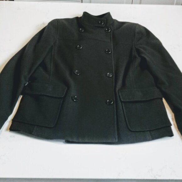 Theory Double-Breasted Olive Green Wool Coat - Picture 3 of 7